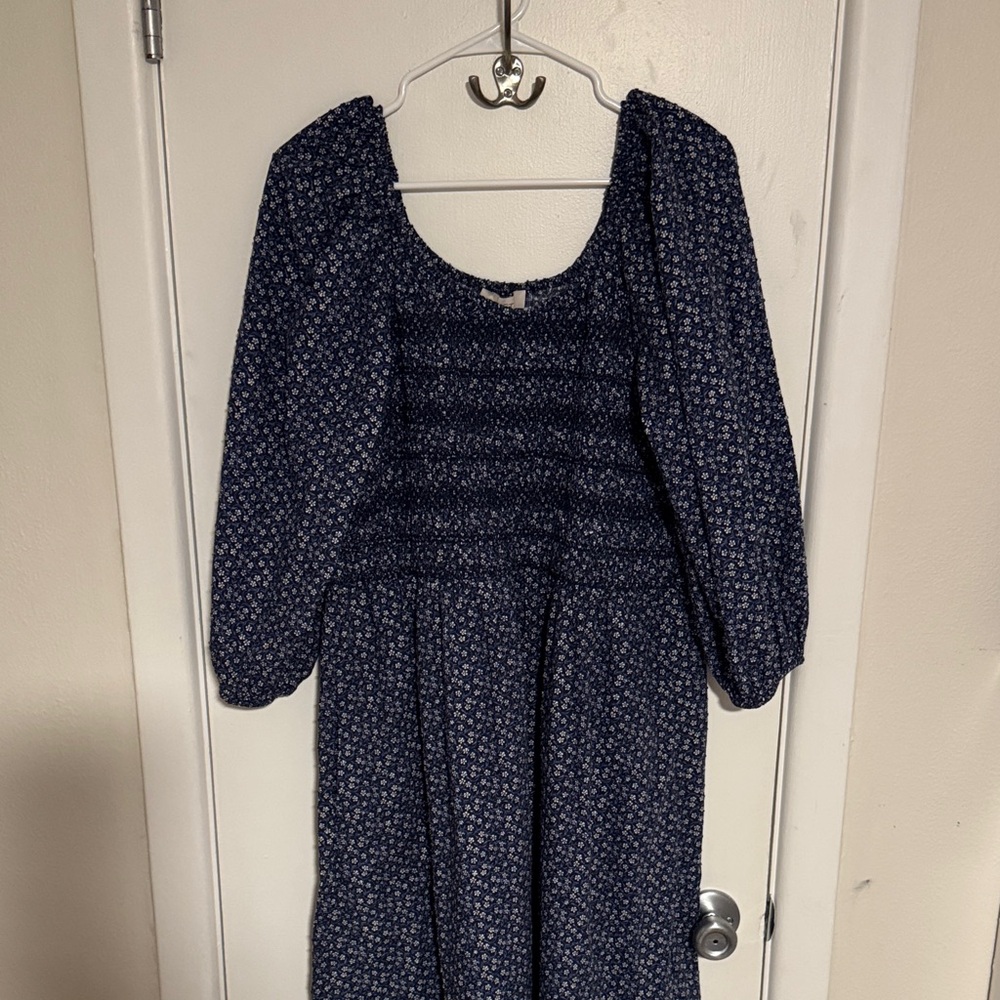 LOFT Floral Smocked Midi Dress